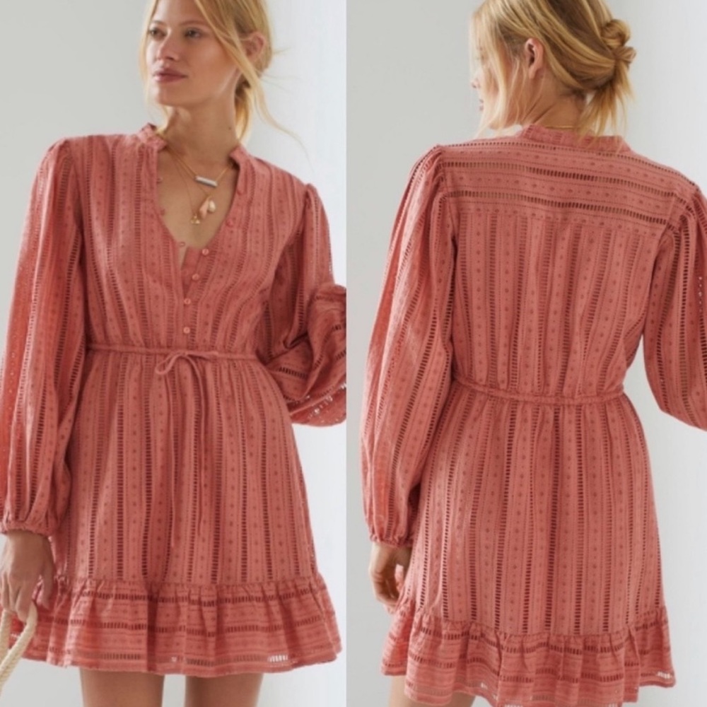 Anthropologie Forever That Girl Eyelet Mini Dress Pink Boho Western Womens S